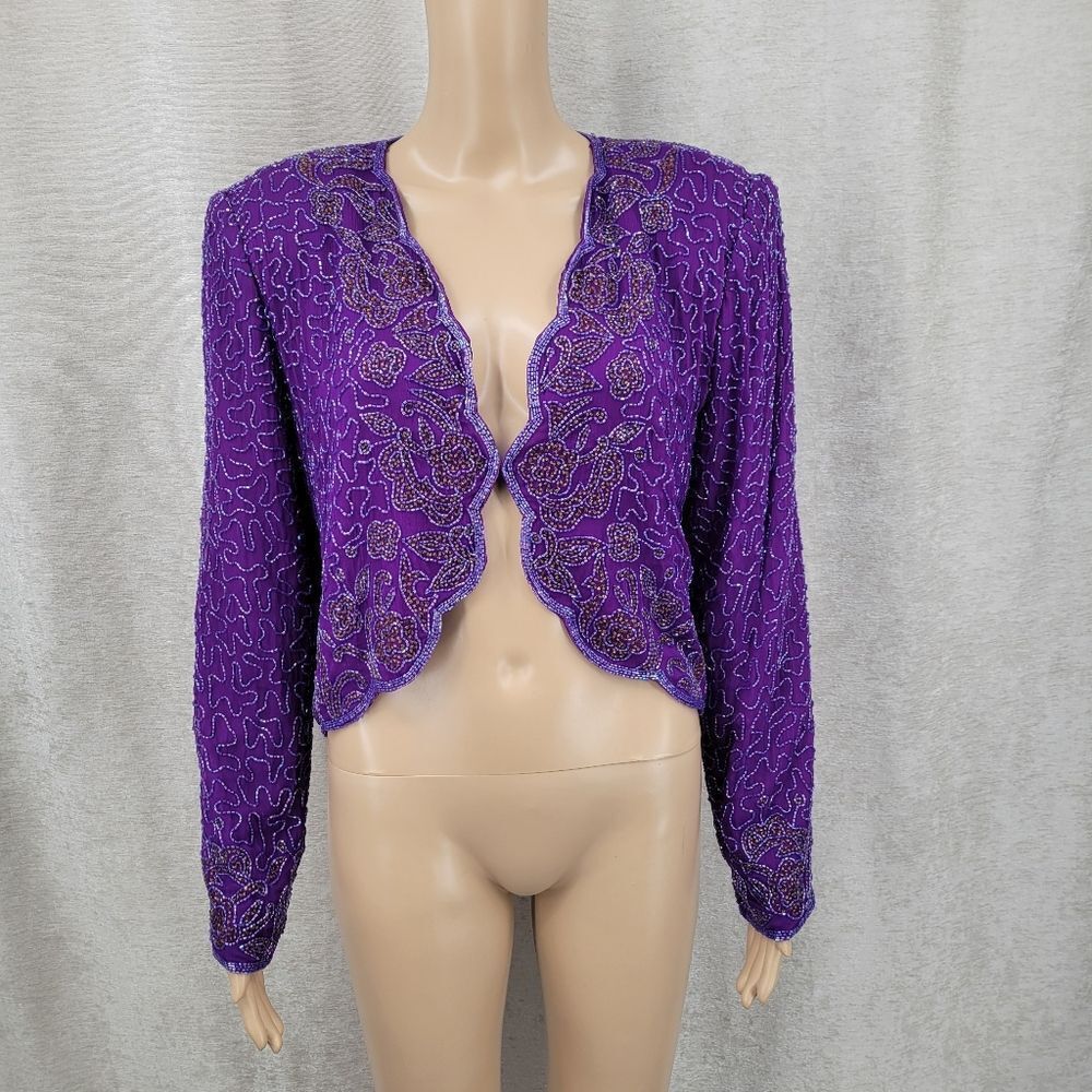 Silk Purple Beaded Women's Bolero Jacket